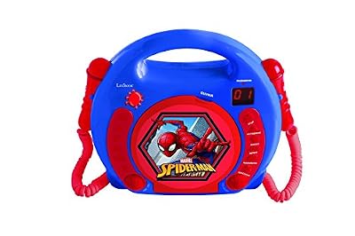 Lexibook Lecteur CD avec 2 microphones Spider-Man, design Spider-Man, prise écouteurs, à piles, Bleu/Rouge, RCDK100SP
