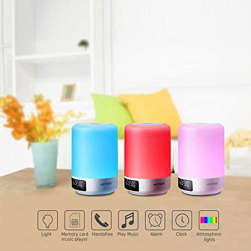 Preisvergleich Produktbild Keynice Aufgerüstete Version kabellosen Bluetooth Lautsprecher, Nachttisch-Lampe ,mehrfarbigem und dimmbaren,Schlummerfunktion und Wecker mit LED Zeitanzeige, Touch-Sensor, Freisprechfunktion, Gerät mit TF Kartenfunktion (weiß)