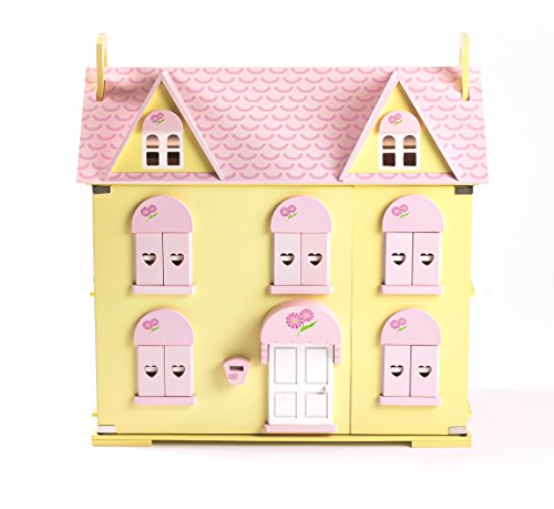 Butterbee Cottage Wooden Dolls House for Children with Curtains, 2 Staircases, Window Shutters and Flower Boxes