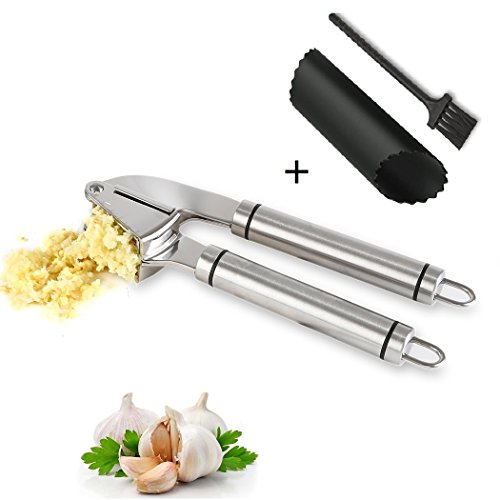 SIEGES Knoblauchpresse mit Silikon Knoblauchschäler Ingwerpresse sowie Nussknacker Garlic Press Praktische Küchenhelfer für Hausfrau Koch