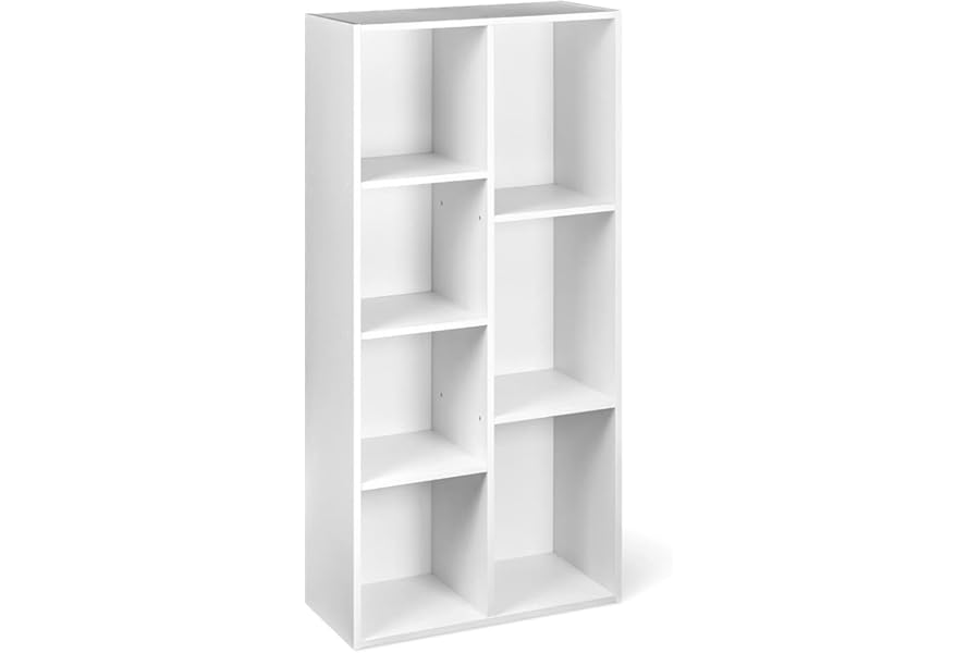 Amazon Basics Bookcase with 7 Compartments, Office Shelf, Bookshelf, Living Room, Bedroom, Cube, White 50 x 24 x 106 cm