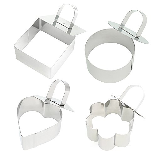 4 Stück Mini Edelstahl Runde Herz Blume Quadrat Geformt Mousse Torte Ring Schimmel Slicer Ausstecher, die Backen Heimwerkerwerkzeuge mit Push Stück
