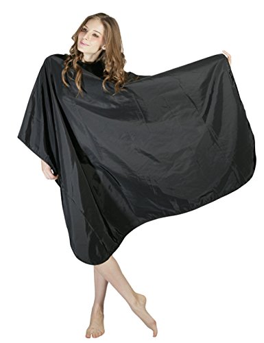 WM Beauty Professional Water Repellent Adjustable Hair Salon Cape with Snaps Closure, Black