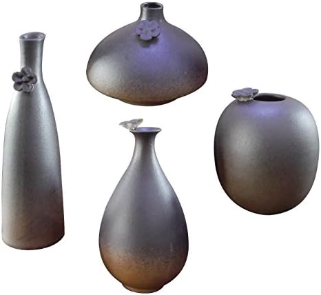 (Set of 4) HeHe Ceramic Vase , Mini Ceramic Flower Vase for Home Decoration, Wedding Centrepiece Table Décor &amp; Restaurant , Hand-carved Vase - Grey