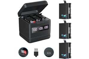 NOPWOK Flip Reader Box avec 3 Packs de Batteries et Chargeur Rapide pour GoPro Hero 8 Hero 7 Hero 6, Chargeur Rapide USB et USB-C avec Fonction de Lecteur de Carte Micro SD à Grande Vitesse.