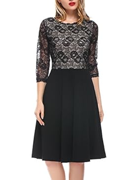 DKBAYA Festlich Spitzenkleid Damen Kleid Knielang Vintage 50er Jahr Abendkleid Hochzeit Brautjungfer Rosa Ballkleid...