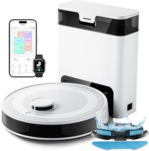 Lefant M2 Pro Robot Aspirapolvere Lavapavimenti con Svuotamento Automatico Polvere,6000Pa,Navigazione Laser, Pulizia Personalizzata, Aggiramento Ostacoli PSD, Ideale Per Peli di Animali,Wi-fi/Alexa