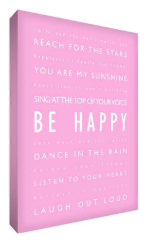 Feel Good Art Thick A4 Nursery Box Canvas Be Happy (12 x 8 x 1.5-inch, Soft Pink)