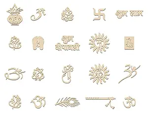 Incredible Gifts India Laser Cut Symbols for Diwali - DIY Craft and Art Material Wood (Set of 21, Brown)