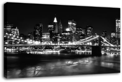LARGE SKYLINE NEW YORK CANVAS PICTURE black and white mounted and ready to hang 34 x 20 inches (86 x 52 cm) by Canvas Interiors