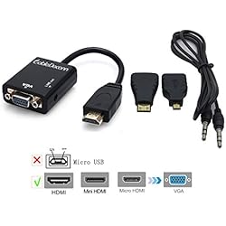 CableDeconn 3 in1 HDMI macho a VGA hembra adaptador con audio + HDMI a Mini Micro HDMI Cable Convertidor