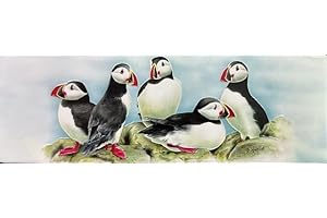 Old Tupton Ware Wall Hanging Art Tile (10 x 30 cm) - Puffins