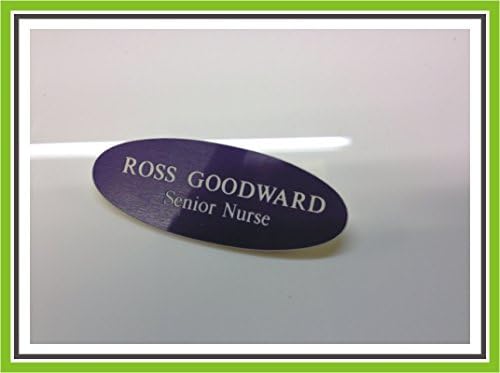 PURPLE/WHITE MAGNETIC OVAL ENGRAVED OFFICE STAFF NAME BADGE BY ENGRAVING WORLD