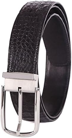 GAVADI Men's Pin Buckle Alligator Leather Belt High-grade Leather Belt Black Size 39-42