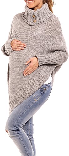 Happy Mama Women's Maternity Cable Chunky Knit Poncho Sweater Jumper Wrap 312p (Grey, ONE SIZE UK 8/10/12)