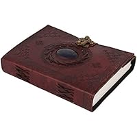 Beautifully Urbankrafted Handmade Embossed Leather Blue Stone 120 Page Unlined Journal with Brass Clasp
