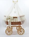 NEW OPHELIA STAR SPOKE WHEELS ANTIQUE CREAM Stubenwagen Bollerwagen Wicker Crib von ALANEL - 2