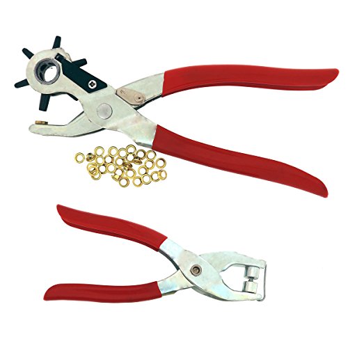 5-Loch Lochzange & Ösenzange Set 20 Ösen von Kurtzy - Metallösen Druckknopf Stud Ring Schneider Zange Werkzeug – ideales Werkzeug für Leder, Stoff, Gürtel, Kleidung, dekorative Reparatur