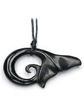 Walfluke Schmuck aus Horn, handgefertigter Kettenschmuck inkl. Textilband, 4cm lang