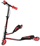Ruedas de poliuretano. Kawin - Patinete doble Slider Fliker, de 3 ruedas, plegable, skateboard con freno , rojo