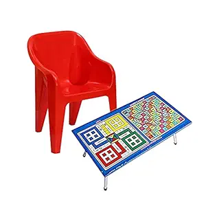 Boxo Combo of Ludo Game Study Table with Full Back Arm Rest Chair for Kids (Multicolor)