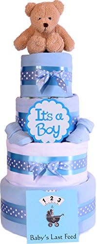 PureNappyCakes Luxury Deep Filled New Baby Shower Nappy Cake (Blue, 4 Tiers)
