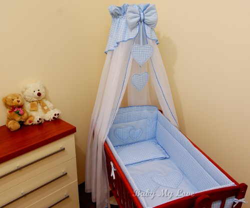 10 pcs bedding set /Bumper/sheet/duvet/CANOPY /FREE STANDING HOLDER HEARTS-(BLUE)