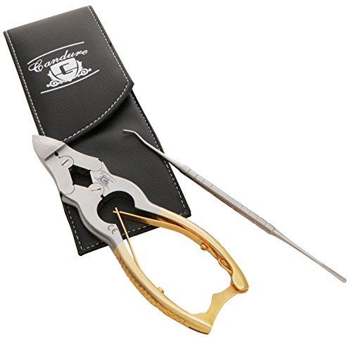 CANDURE® - Gold Nail Clippers Cantilever 15cm Curved Blade For Thick Toenails, Suitable for Finger Nails & Toe Nails + Pouch Solid Stainless Steel.