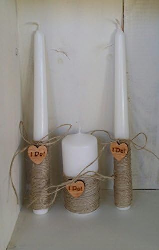 Rustic wedding candles, set of 3, burlap and lace, modern and elegant, an essential wedding detail