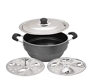 WARMEO Non Stick Mini Multi kadai with Fruit Idli Stand Hammer Tone Finish, Steel lid (2 L)