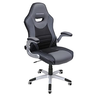 SONGMICS Siège de Bureau Pivotant,Fauteuil Ergonomique, avec Accoudoirs Pliables, Piètement en étoile en Nylon, Charge maximale 150 kg,Noir Gris OBG63BG