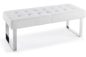 AC ANGEL CERDÁ Angel CERDÁ | Banqueta descalzadora tapizada en Polipiel, Patas Acero Cromado, Capitoné, Estilo Moderno