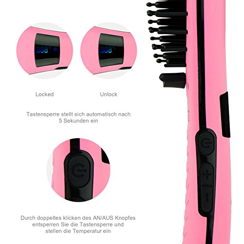Apalus® Ionen Glättbürste, Keramik Haarglätter Bürste Für Glattes Haar, Elektrische Stylingbürste Für Seidig Glatte Haare (Rosa) - 4