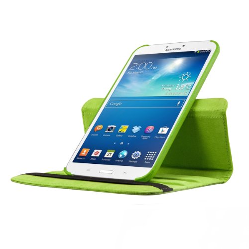 3in1 Set: kwmobile Hülle für Samsung Galaxy Tab 3 8.0 T3100 – 360° Standfunktion Case Tablet Schutzhülle Kunstleder – Smart Cover Tabletcase Grün + Folie, kristallklar + Stylus, Schwarz - 6