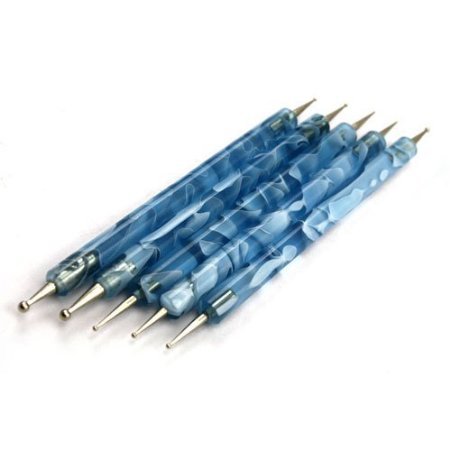 SODIAL(TM) 5pcs Blue 2 Way Double Ended Nail Art Manicure Pedicure Dot Paint Dotting Painting Marbleizing Pen Tool
