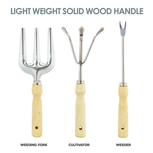 (7in1) GardenHome Gartenwerkzeug Hocker – Klapphocker inklusive 5-teiligem Edelstahl Werkzeug Set – Gratis Tragetasche zur Aufbewahrung der Gartengeräte – rostfrei und sehr robust – perfekte Geschenkidee für Hobby und Profigärtner - 3