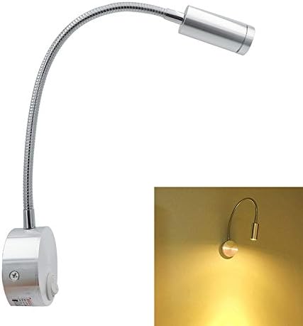 Yaeer Cool White 3W Minimalist LED Bedside Reading Light, Decor LED Spotlight, 360 Degree Roating, Surface Mount Brushed Nickel LED Light, with Switch Button