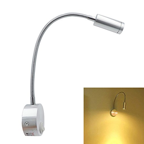 Yaeer Cool White 3W Minimalist LED Bedside Reading Light, Decor LED Spotlight, 360 Degree Roating, Surface Mount Brushed Nickel LED Light, with Switch Button
