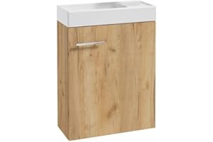 Deftrans Umywalka dla gości z szafką pod umywalkę 50 x 70 x 23 cm, umywalka dla gości, umywalka dla gości, mały zestaw - szafka pod umywalkę - umywalka z szafką pod umywalkę dąb Craft