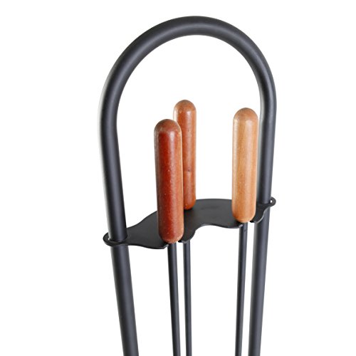 Kamino-Flam Kaminbesteck 3-teilig – Kamin-Zubehör mit Besen / Schaufel / Schürhaken / Ständer – Kamingarnitur in Schwarz – Kamin-Werkzeuge aus Guss-Eisen – Kaminzubehör mit Standfuß für Holzofen - 3