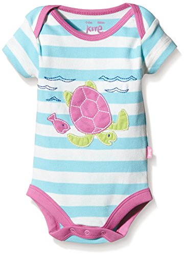 Kite Baby-Girls Stripy Turtle Bodysuit Striped Round Collar Short Sleeve Vest, Blue (Aqua), 18-24 Months (Manufacturer Size:18-24M))