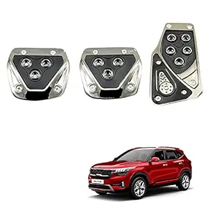 Allure Auto 3 Pcs Sports Anti-Skid Car Pedals (Manual Shift) kit Pad Covers Set (Black) for Kia Seltos