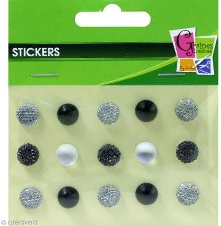 15 Rhinestone Roughened Black and White 10 mm