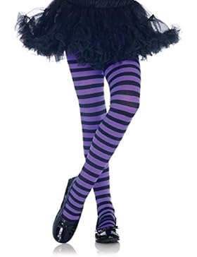 Leg Avenue Kinder Strumpfhose gestreift schwarz lila Größe M ca. 128 bis 140