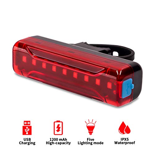 ALIOO Luz Bicicleta Trasera - Luz Trasera para Bicicleta Recargable USB,Capacidad de la Batería 1200mAh,IPX5 a Prueba de Agua,LED Faro Trasero Bici con 5 Modos - Rojo Luz Trasera,Seguridad Ciclismo