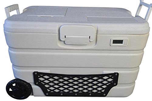 Kühlbox Eisbox Kühltasche mit Thermometer und Rollen Weiß (45 Liter )