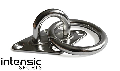 Edelstahl Wand- und Deckenbefestigung mit Edelstahl-Schrauben und Dübel – rostfrei – Augplatte mit Ring – Halterung / Befestigung für Sling-Trainer, Sonnensegel - 4