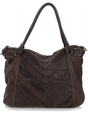 FREDsBRUDER Visitor Shopper Tasche Schultertasche aus weichem Vintage Leder (39 x 31 x 10 cm), Farben:Braun (Dark...