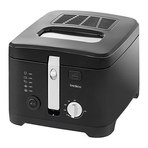 Bredeco BCEF 2.5E Deep Fryer Electric Fat Fryer (2,5 L, 1800 W, 230 V, 130–190 °C, Teflon Coated Aluminium, Basket 19x19x7 cm) Black