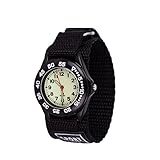 Neihou Kinder und Jugendliche Uhr Analog Quarz mit Nylon Armband WB03701 Beleuchtung und Drehbare Lünette Schwarz Und drehbare Lünette Schwarz